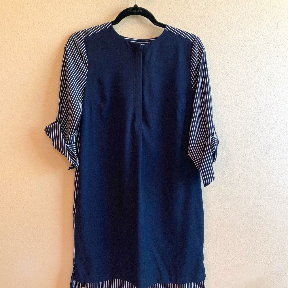 LOFT navy dress with button front.